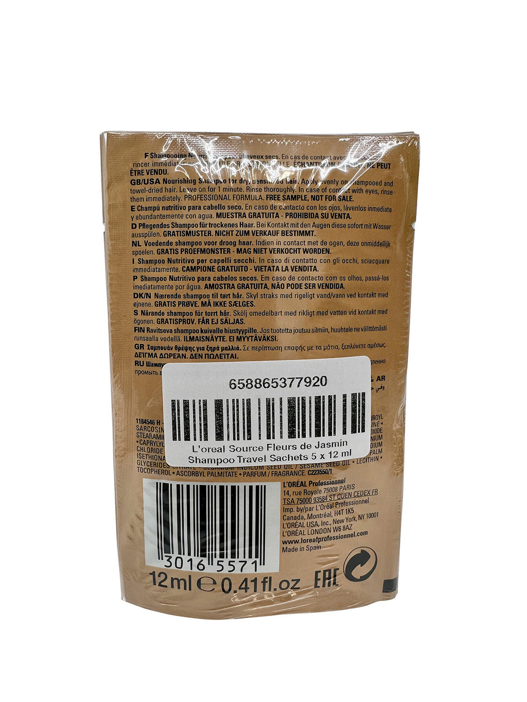 L'Oreal Source Fleurs de Jasmin Shampoo Travel Sachets 5 x 12 ML