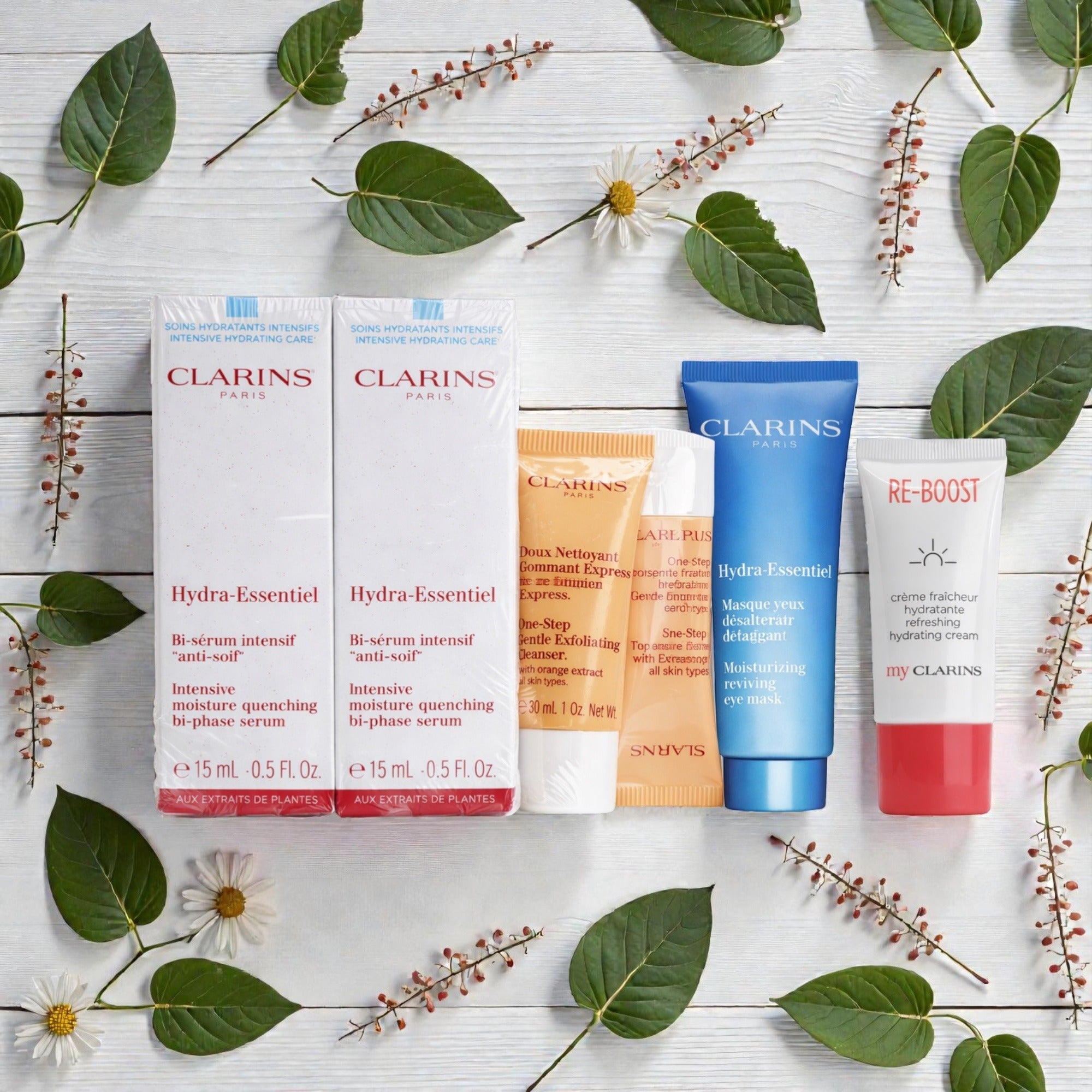 Clarins Hydra Glow Routine (Cleanser + Serum + Cream + Eye Mask)
