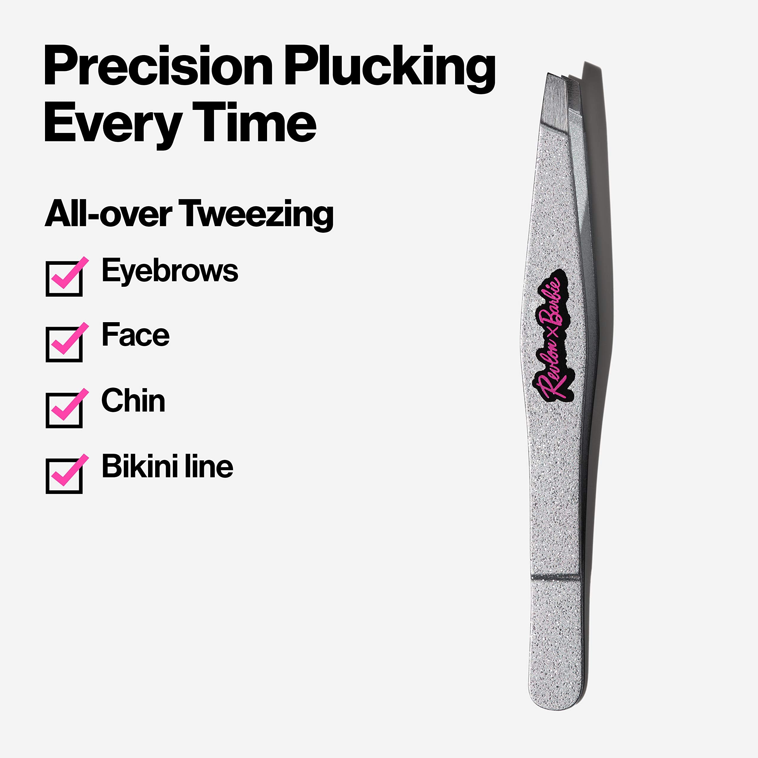 Revlon x Barbie Slant Tip Tweezer, Stainless Steel Hair Removal Makeup Tool