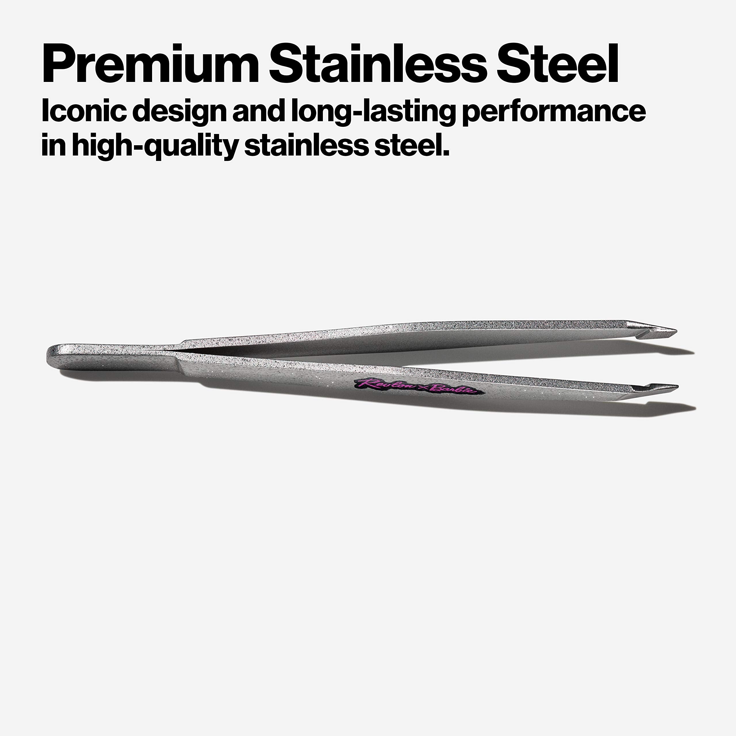 Revlon x Barbie Slant Tip Tweezer, Stainless Steel Hair Removal Makeup Tool