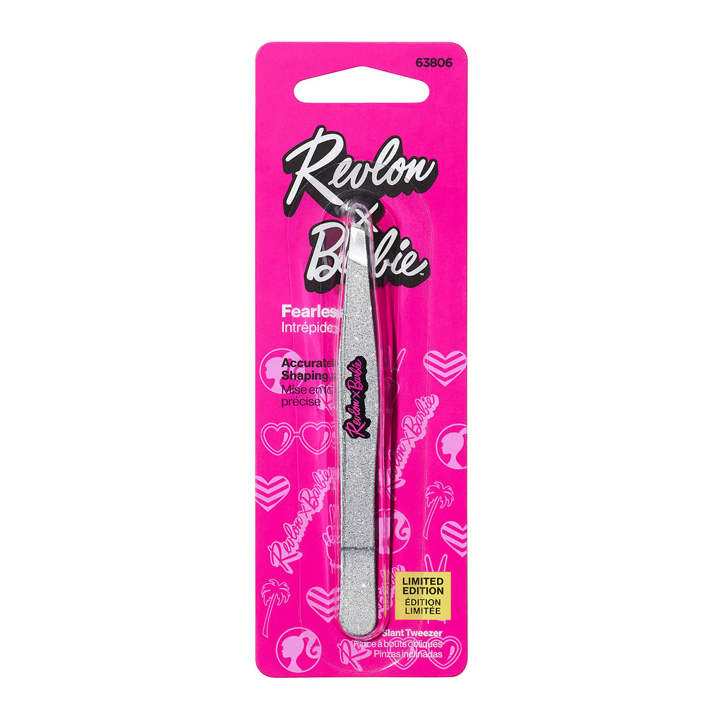 Revlon x Barbie Slant Tip Tweezer, Stainless Steel Hair Removal Makeup Tool