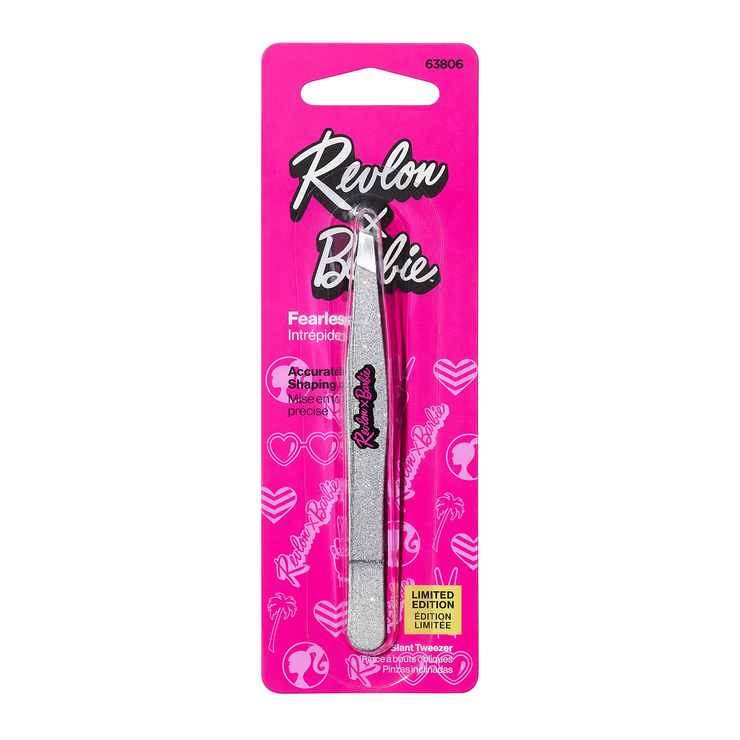 Revlon x Barbie Slant Tip Tweezer, Stainless Steel Hair Removal Makeup Tool