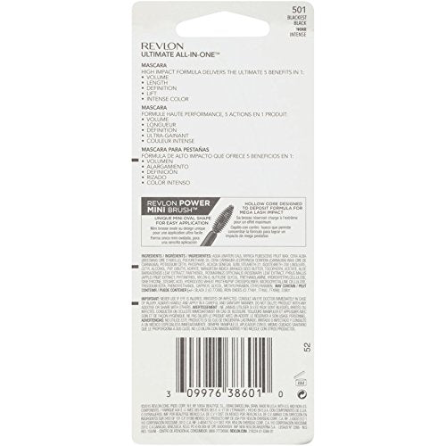 Revlon Mascara, All-in-One Eye Makeup, 501 Blackest Black, 0.28 Fl Oz