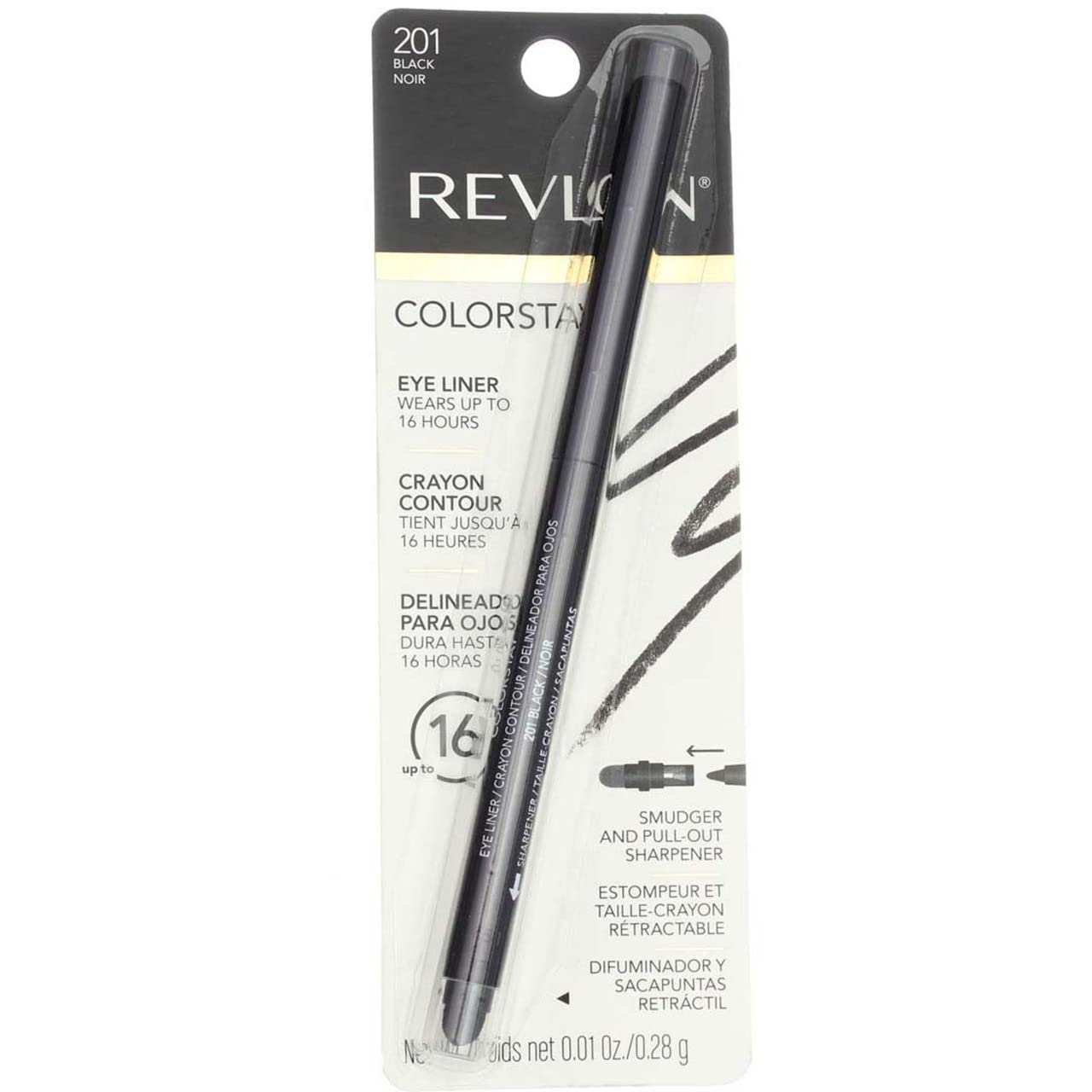 REVLON Pencil Eyeliner, ColorStay Eye Makeup with Built-in Sharpener, 201 Black, 0.01 Ounce