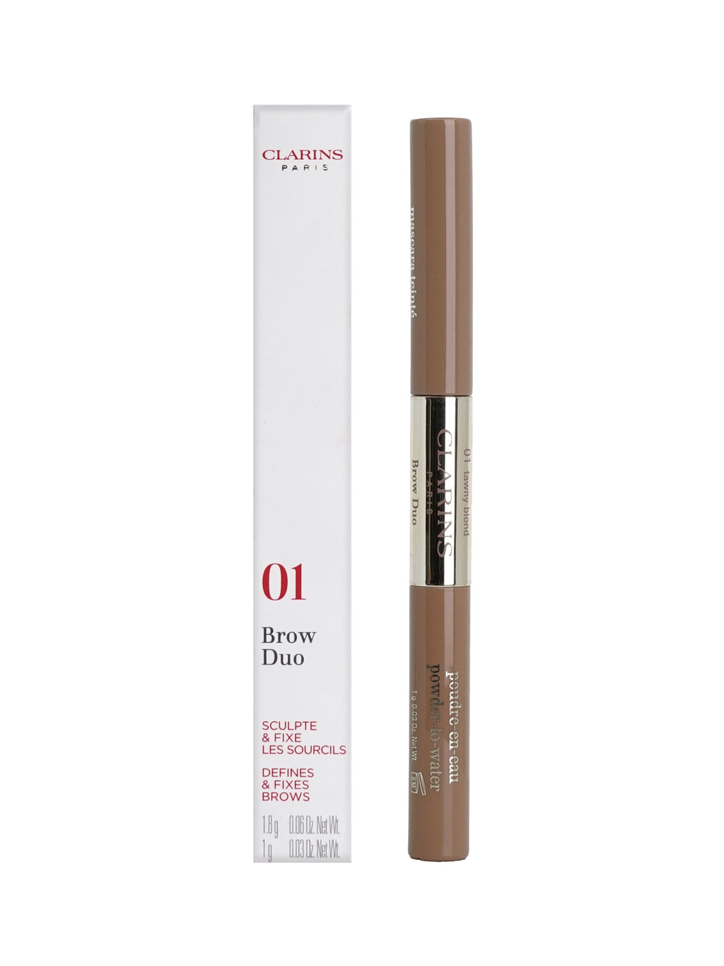 Clarins Brow DUO Defines & Fixes 01 Tawny Blond All Skin Types 0.03 OZ